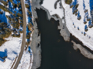 Aerial winter view of Beglika Reservoir, Bulgaria