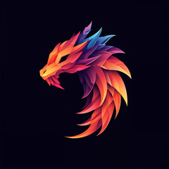 vibrant colorful trendy three-dimensional minimalistic dragon head logo sign with gradient for conspicuous isometric logotype design