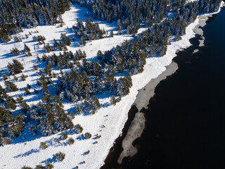 Fototapeta na wymiar Aerial winter view of Beglika Reservoir, Bulgaria