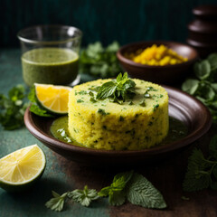 Dhokla Delight - Spongy Steamed Chickpea Cakes with Zesty Mint Chutney
