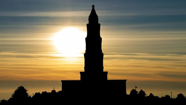 Alexandria, Virginia: Washington Masonic National Temple, Time Lapse at Sunset with Colorful Clouds, USA