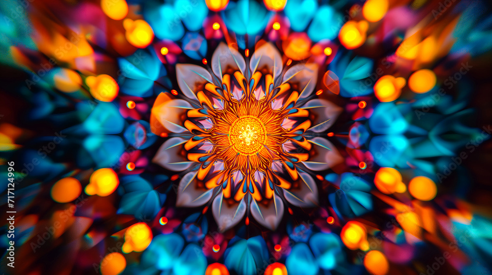 Poster 3D Kaleidoscopic Forms Abstract Multicolor Image with Technology Touch