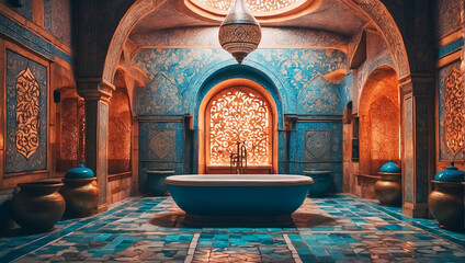 Beautiful bathroom in traditional Turkish style room colorful