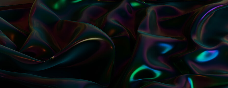 Colorful Liquid with Undulations and Swirls. Black Smooth Background.