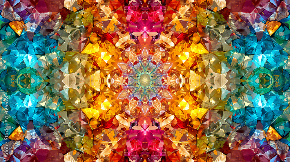 Poster Multicolor Circle Fusion Abstract Kaleidoscopic Art with Fractal Touch