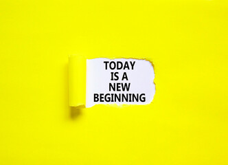 Today is a new beginning symbol. Concept words Today is a new beginning on beautiful white paper. Beautiful yellow paper background. Business today is new beginning concept. Copy space.