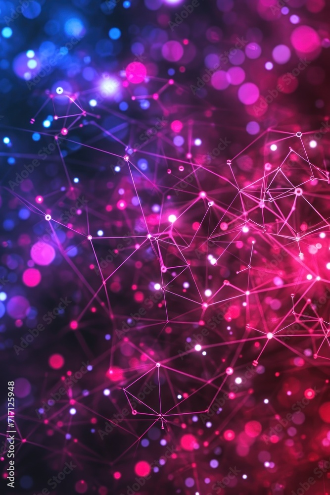 Poster abstract background with bokeh defocused lights and connection lines.