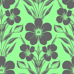 seamless pattern of gray flowers on a green background, texture, background