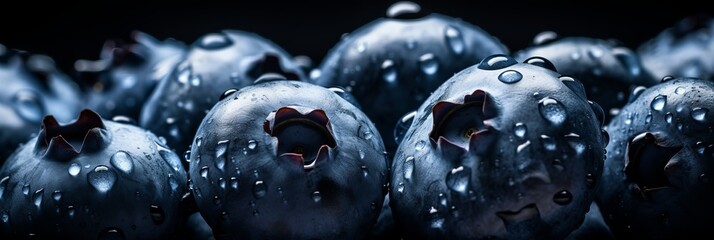 Delicious fresh blueberry background banner macro photography for food and beverage marketing
