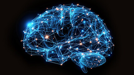 brain shaped digital hologram futuristic neuron link on an isolated black background