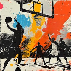 Modern Street Basketball Game Collage with Stylized Motion Lines

