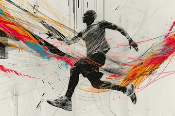 Modern Basketball Players Collage with Abstract Colorful Hoop

