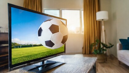 bola de futebol saindo da televisão