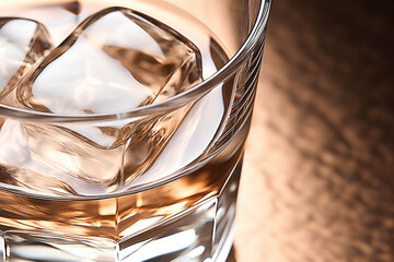 Whiskey Glass with Ice on Wooden Background