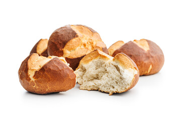 Homemade baked buns isolated on white background.