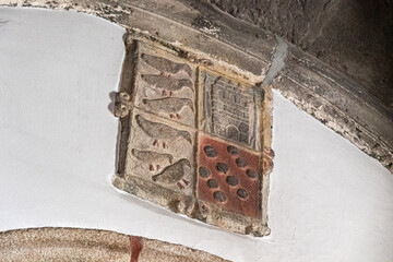 A Ponte Ulla, Spain. Coat of arms of the Marquis of Ribadulla inside the Parish Church of Santa...