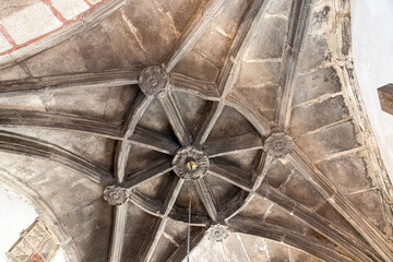 A Ponte Ulla, Spain. Gothic rib vault inside the Parish Church of Santa Maria Magdalena, a Galician Baroque Catholic temple