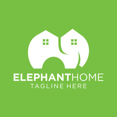 Elephant Home Logo Design. Simple and Modern. Vector illustration