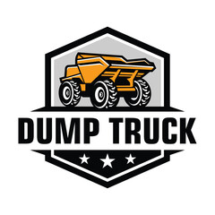 Dump Truck Logo Design. With Hexagon Frame and Stars in the Bottom. Vector illustration