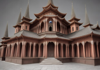 Fototapeta na wymiar Concept art illustration. Sketch gaming design. Fantastic temples, people.