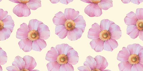 pink rosehip flowers, seamless pattern for packaging design, wallpaper, textile