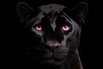 Fotobehang Majestic black panther with pink eyes portrait against a black backdrop for a professional photoshoot © katrin888