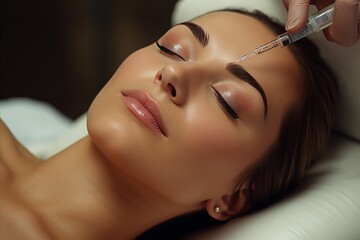 Young woman receives botox injection as part of cosmetic procedure at beauty salon