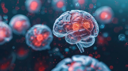 Digital concept of a brain in a virtual environment with glowing elements