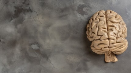 Realistic brain model on a textured grey background