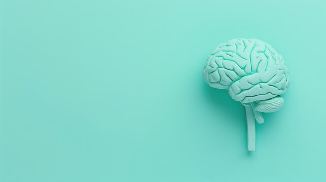 Minimalistic human brain model on a turquoise background - Powered by Adobe