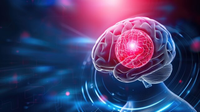 Futuristic brain with a glowing core, depicting advanced neural activity