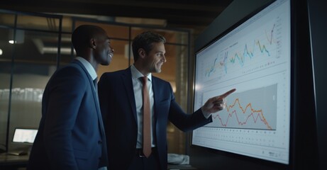 Two professionals celebrate rising sales in a bright office, symbolizing workplace incentives.