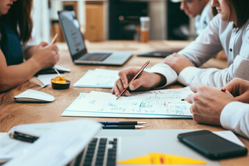 Team members collaborating on a shared project or brainstorming session.