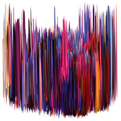 Abstract, spiky, pointed and colorful 3D element on transparent background. Modern and contemporary feel. Highly detailed and reflective with shades of purple, orange, blue, cyan, magenta