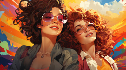 Radiant Smiles and Retro Style LGBTQ+ pride. Generative ia.