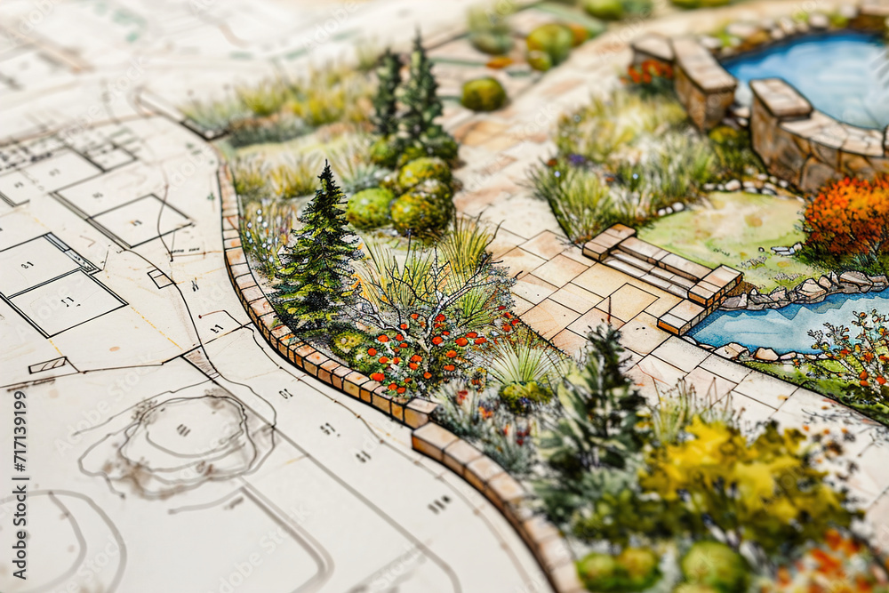 Wall mural comprehensive blue prints garden irrigation project featuring meticulous plans for efficient and sus