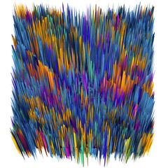 Abstract, spiky, growing, pointed and colorful 3D element on transparent background. Modern and contemporary feel. Highly detailed and reflective with shades of blue, purple, orange, yellow, green