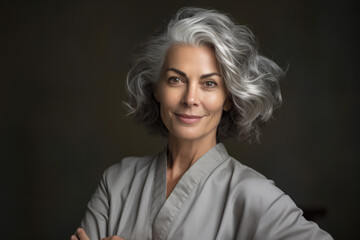 Portrait of an attractive, mature gray haired senior woman