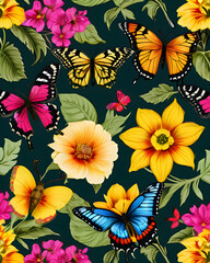 Flower, Plant And Butterfly Pattern