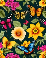 Badezimmer Foto Rückwand Flower, Plant And Butterfly Pattern © Hall-O-Gram Creation