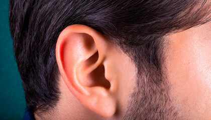 Side Profile Head Close Up Of Male Ear - obrazy, fototapety, plakaty