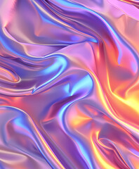 Textile fabric neon colors change with viewing or illumination geometry, futuristic purple, pink background. Minimal flat lay love iridescent concept.