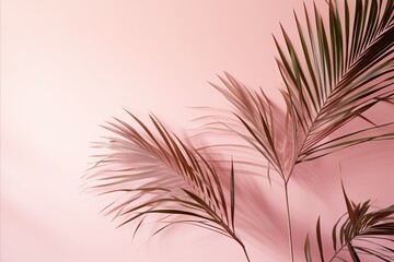 Minimalistic pastel background with palm branches isolated on the pink background for design projects and wallpapers
