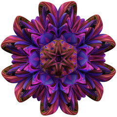 Abstract mandala shapes on transparent backgrounds. Highly detailed, symmetrical, luxurious and elegant designs. With shades of purple, pink, magenta, orange, red