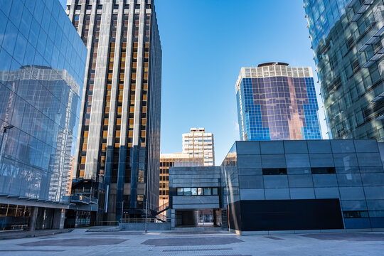 Glass and steel buildings, headquarters of large companies, in Madrid's financial district