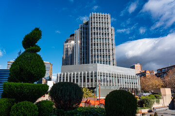 Glass and steel buildings, headquarters of large companies, in Madrid's financial district