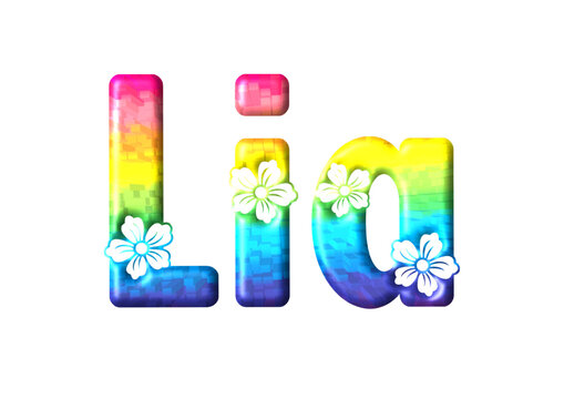 Lia - multicolor - written with engraved typical Hawaiian hibiscus flowers- ideal for websites, e-mail, sublimation greetings, banners, cards, t-shirt, sweatshirt, prints, cricut, silhouette,	