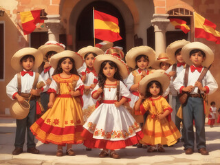 Fototapeta na wymiar National holiday of Spain. Hispanic Heritage Day design.
