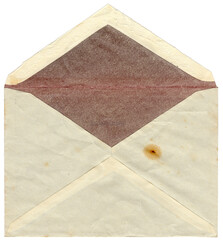 Alter vergilbter Briefumschlag Kuvert Briefhülle - leer und aufgeklappt sowie fleckig mit Gebrauchsspuren