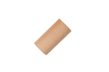 Empty cardboard toilet roll holder with white background for photo editing. Cardboard texture and lines